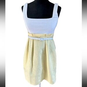 🆕Zinc juniors size medium yellow white sleeveless tank dress belted NWT summer‎